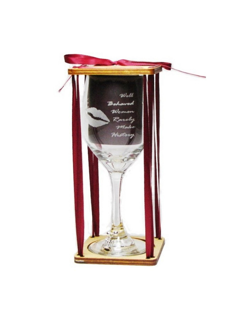 Well Behaved Women Rarely Make History Stemmed Wine Glass with Charm and Presentation Packaging