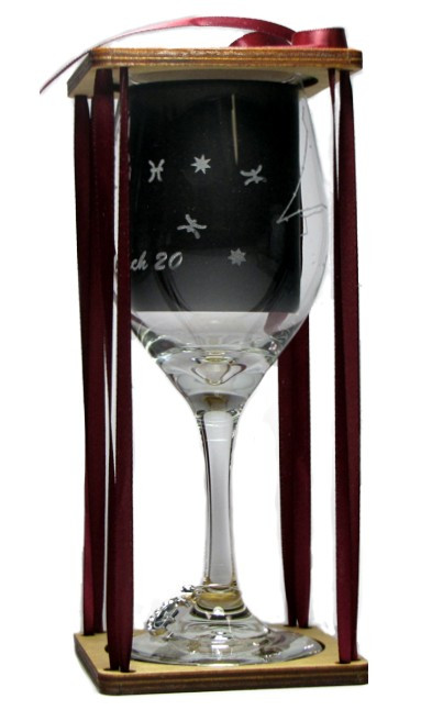 Pisces Astrological Sign Stemmed Wine Glass with Charm and Presentation Packaging