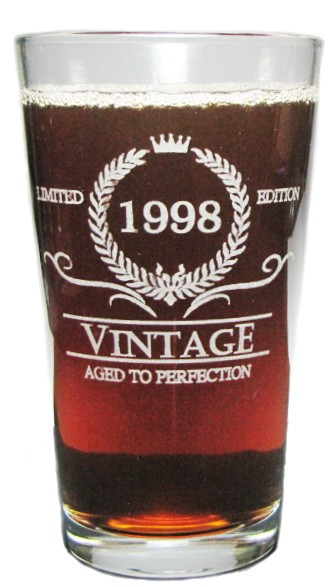 Vintage 1998 16oz. Heavy Duty Laser Engraved Pint Glass/Beer Glass 