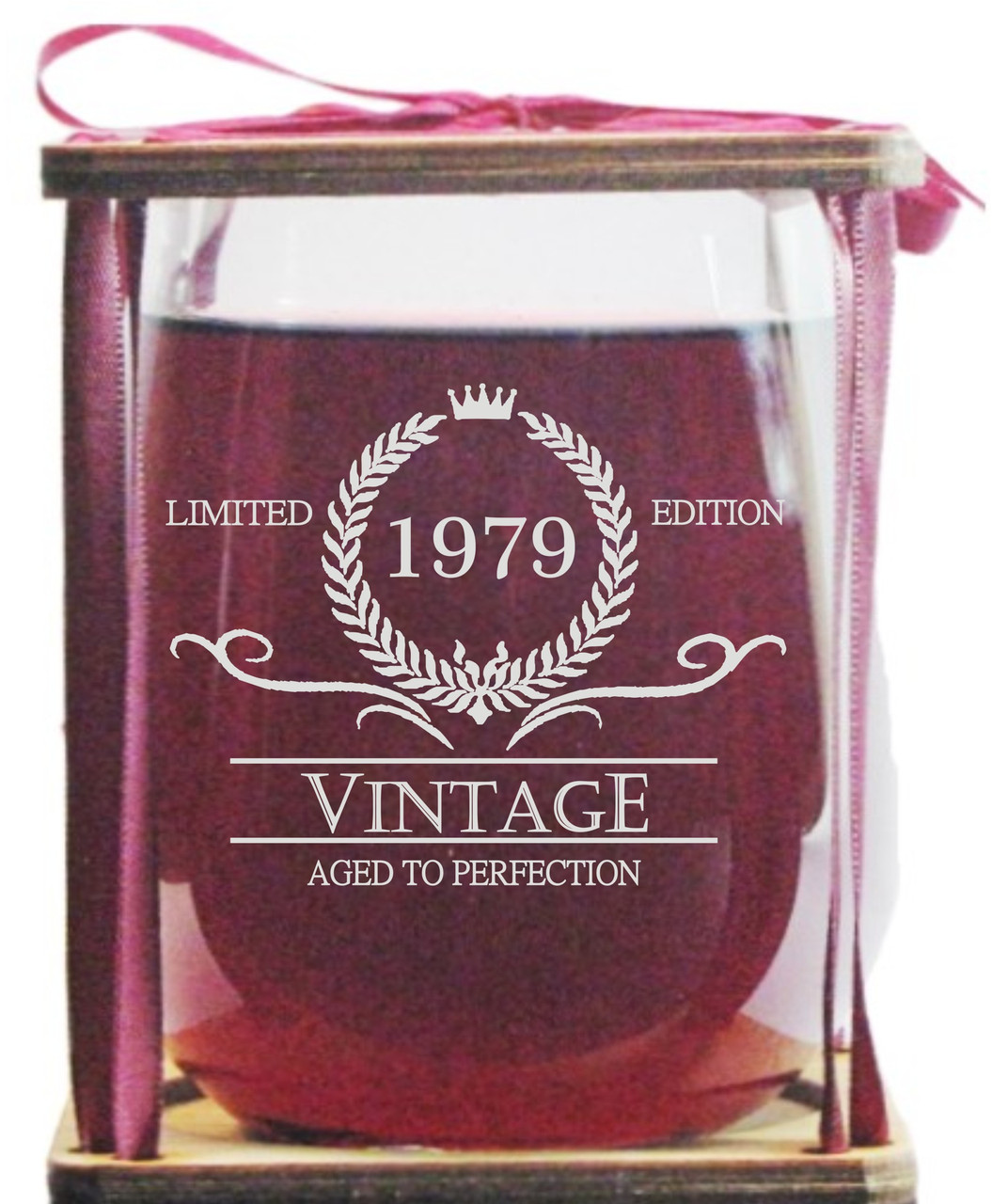 Vintage 1979 Limited Edition - Aged To Perfection Stemless Wine Glass and Presentation Packaging