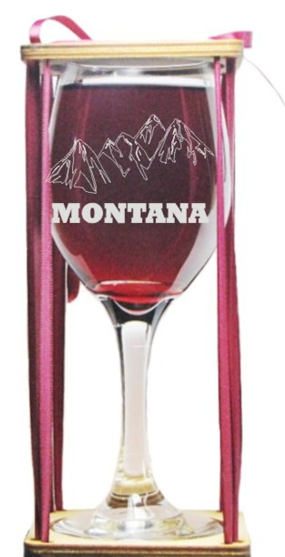 Montana Mountains Stemmed Wine Glass with Charm and Presentation Packaging