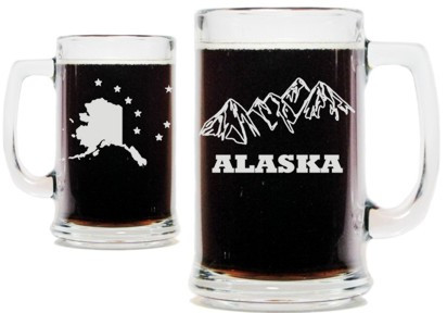Alaska Mountains and State Flag 15oz. Beer Mug with Handle