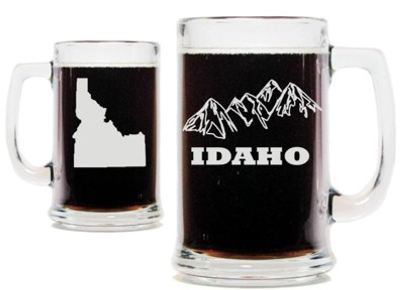 Idaho Mountains with State Silhouette 15oz. Beer Mug with Handle
