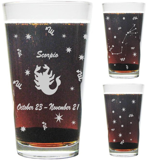 Scorpio Astrological Sign 16oz. Heavy Duty Laser Engraved Pint Glass / Beer Glass