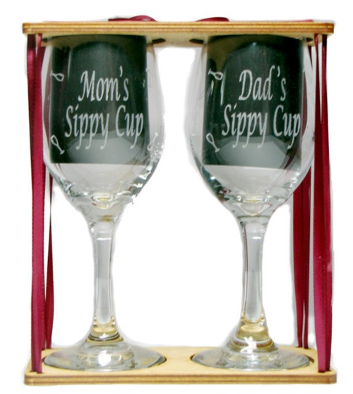 Mom's and Dad's Stemmed Wine Glasses with Charms and Presentation Packaging