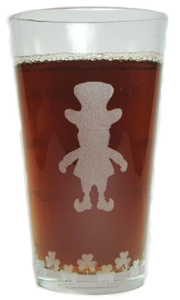 Leprechaun "Drink 'Till You Believe" 360 Degree Laser Engraved Pint Glass / Beer Glass