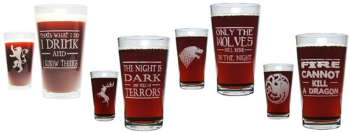 Lannister, Stark, Targaryens and Baratheon Gift Set with Four 16 Oz. Pint Glasses / Beer Glasses