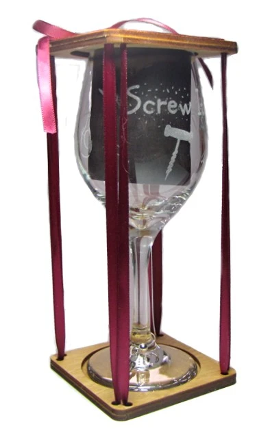 Screw It! Stemmed Wine Glass with Charm and Presentation Packaging