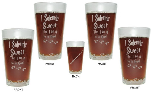 I Solemnly Swear That I Am Up To No Good Set of Four 16 oz. Engraved Pint Glasses / Beer Glasses
