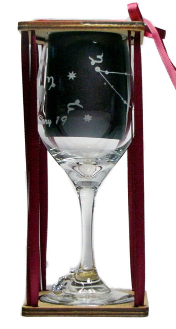 Capricorn Astrological Sign Stemmed Wine Glass with Charm and Presentation Packaging