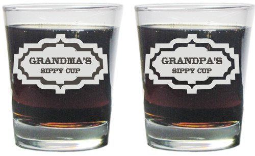 Grandma's and Grandpa's Sippy Cups - Engraved Hi-Ball Rocks Glasses - 13 Oz - Permanently Etched - Fun & Unique Gift!