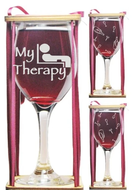 My Therapy Stemmed Wine Glass with Charm and Presentation Packaging