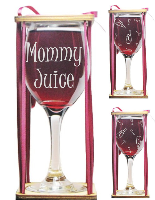 Mommy Juice Stemmed Wine Glass with Charm and Presentation Packaging