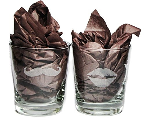 His and Her's Lips and Mustache Engraved Hi-Ball Rocks Glasses