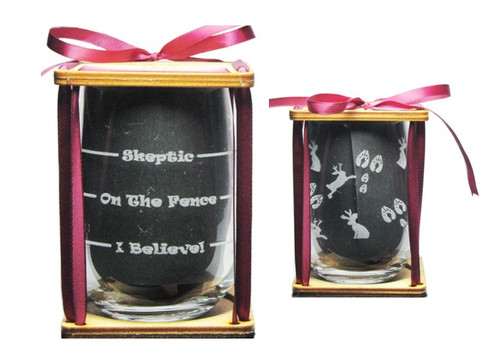 Jackalope Drink 'Till You Believe - Stemless Wine Glass - Permanently Etched 360 Degrees around Glass - Fun & Unique Gift!