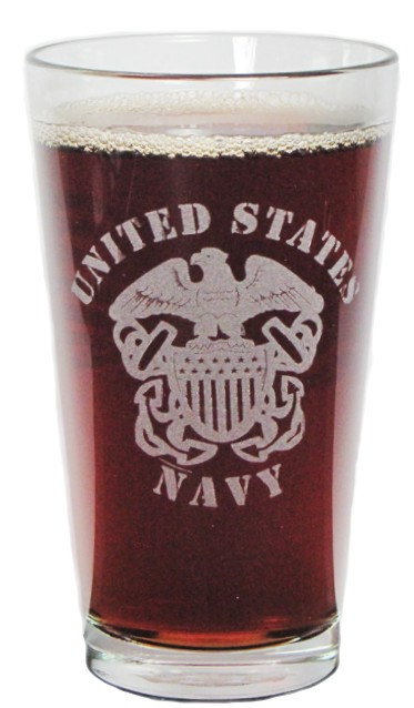 United States Navy Emblem 16oz. Heavy Duty Laser Engraved Pint Glass / Beer Glass