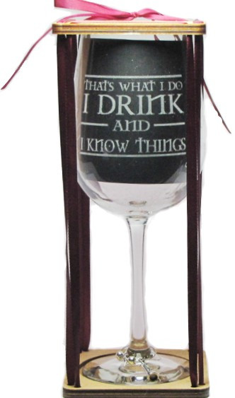 I Drink and I Know Things 18.5oz Stemmed Wine Glass with Charm and Presentation Packaging