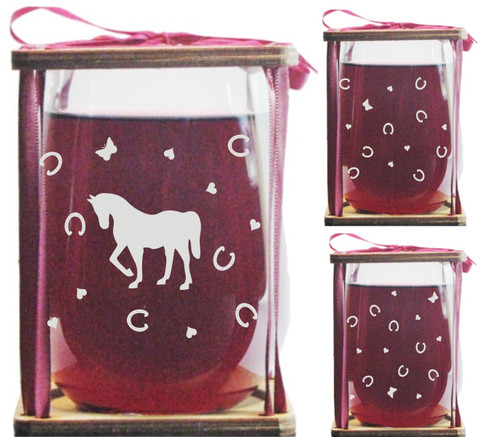 Horse Stemless Wine Glass and Presentation Packaging