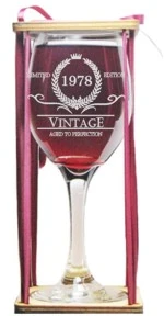 Vintage 1978 Stemmed Wine Glass with Charm and Presentation Packaging