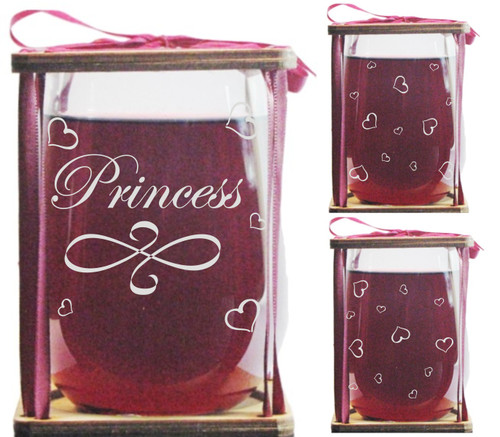 Princess Stemless Wine Glass and Presentation Packaging