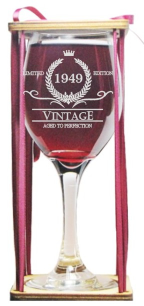 Vintage 1949 Stemmed Wine Glass with Charm and Presentation Packaging