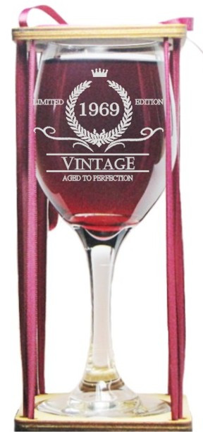 Vintage 1969 Stemmed Wine Glass with Charm and Presentation Packaging