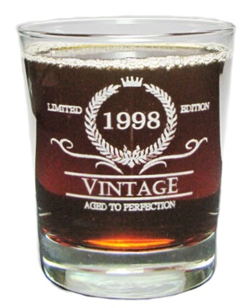 Vintage 1998 Special Edition Aged To Perfection - 21st Birthday - Engraved Hi-Ball Rocks Glass - 13 Oz - Permanently Etched - Fun & Unique Gift!