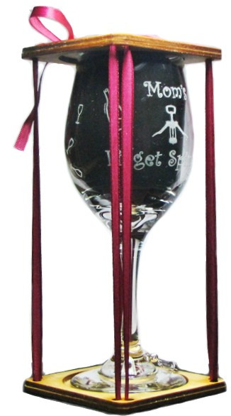 Mom's Fidget Spinner Stemmed Wine Glass with Charm and Presentation Packaging
