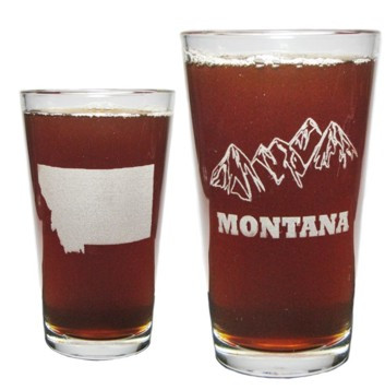 Montana Mountains and State Silhouette 16oz. Laser Engraved Pint Glass / Beer Glass