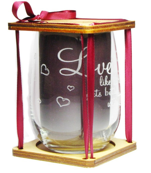 Love Like Wine Gets Better with Time 360 Degree Engraved Stemless Wine Glass