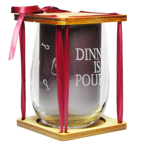 Dinner Is Poured 360 Degree Engraved Stemless Wine Glass