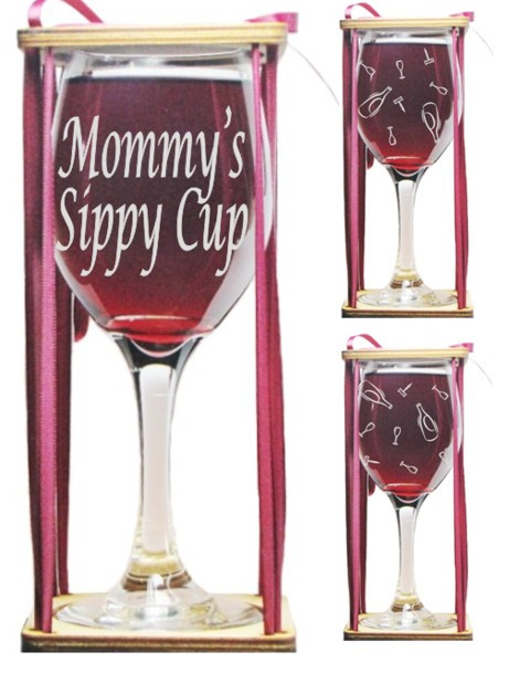 Mommy's Sippy Cup Stemmed Wine Glass with Charm and Presentation Packaging