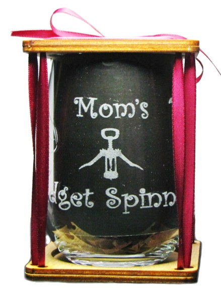 MOM'S FIDGET SPINNER 360 Degree Engraved Stemless Wine Glass