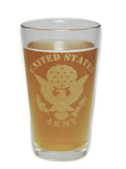 United States Army Emblem 16oz. Heavy Duty Laser Engraved Pint Glass / Beer Glass