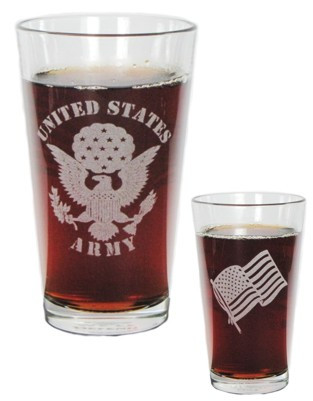 United States Army with American Flag and This We'll Defend 16oz. Engraved Pint Glass / Beer Glass