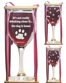 It's Not Drinking Alone If The Dog Is Home Stemmed Wine Glass with Charm and Presentation Packaging
