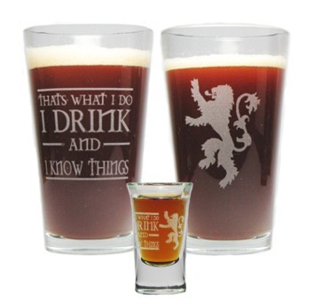 I Drink and I Know Things "Boilermaker" Gift Set with 16 Oz. Pint and 1 Oz. Shot Glass