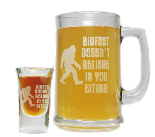 Bigfoot Sasquatch Beer Mug and Shot Glass Boilermaker Gift Set - 15oz Engraved Beer Mug with 1 oz Shot Glass-Permanently Etched - Fun & Unique Gift!
