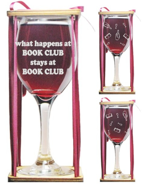 Book Club"What Happens at Book Club Stays at Book Club" Stemmed Wine Glass with Charm and Presentation Packaging