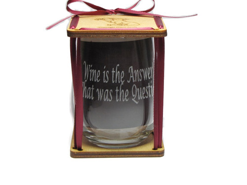 Wine Is The Answer! 360 Degree Engraved Stemless Wine Glass