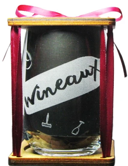WINEAUX 360 Degree Engraved Stemless Wine Glass