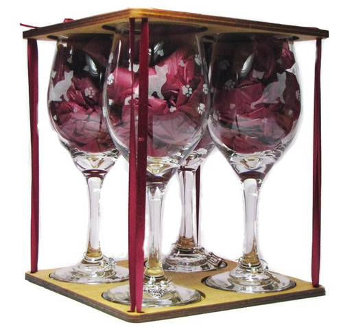Cat 4-Glass Set Stemmed Wine Glasses with Charms and Presentation Packaging