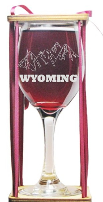 Wyoming Mountains Stemmed Wine Glass with Charm and Presentation Packaging