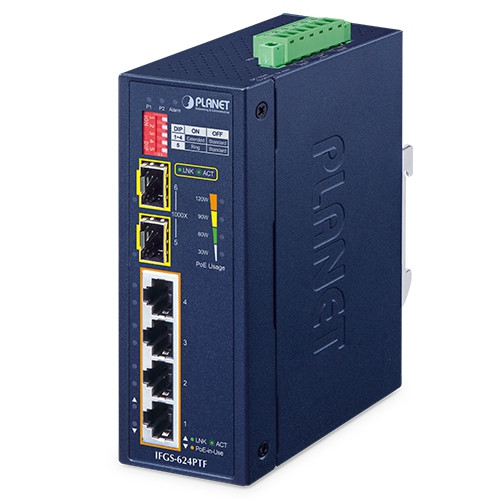 4 x 10/100TX 802.3at PoE + 2 x 1000Base-X SFP Ring Unmanaged Industrial Switch 4 x 10/100TX 802.3at PoE + 2 x 1000Base-X SFP Ring Unmanaged Industrial Switch