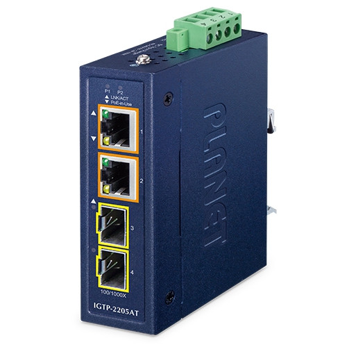 Dual 100/1000BASE-X to Dual 10/100/1000BASE-T 802.3at PoE+ Industrial Media Converter