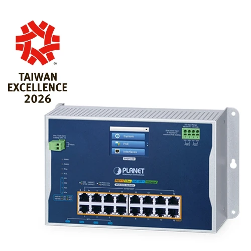 16 x GbE PoE 802.3bt + 4 x 10G SFP LCD Touch Screen L2+ Managed Industrial PoE Switch