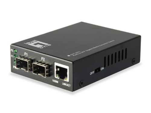 RJ45 to SFP Gigabit Media Converter Switch, 2 x SFP, 1 x RJ45 RJ45 to SFP Gigabit Media Converter Switch, 2 x SFP, 1 x RJ45