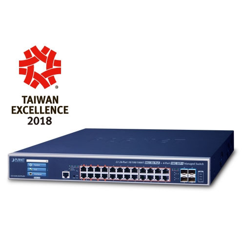24 x GbE PoE 802.3bt + 4 x 10G SFP+ LCD Touch L3 Managed Switch 24 x GbE PoE 802.3bt + 4 x 10G SFP+ LCD Touch L3 Managed Switch