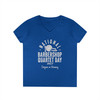 Women's V-Neck National Barbershop Quartet Day T-Shirt - Barberpole, pitch pipe, and boater hat icons - Available in Multiple Colors