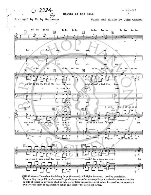 Rhythm Of The Rain (SSAA) (arr. Kathy Hanneson)-Download-UNPUB